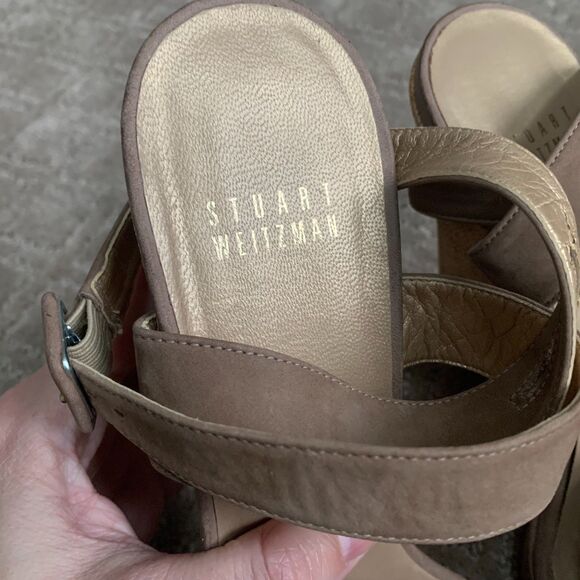 Stuart Weitzman Belflor Espadrille Wedge Sandals Ankle Strap 10M Tan Vacation - Picture 5 of 13